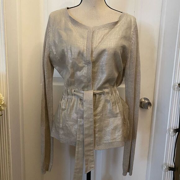 Alfredo Dominguez linen/ wool belted cardigan, L - Picture 1 of 11